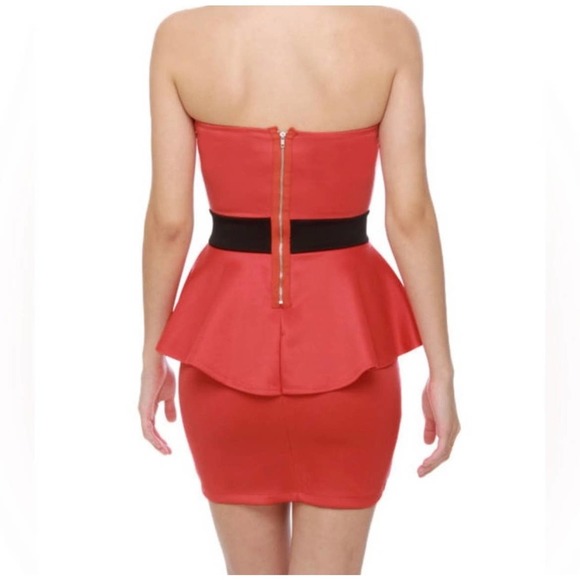 Poof Couture | World Premier Strapless Black and Coral Y2K Mini Dress (Sm) 147O1 - Picture 3 of 11